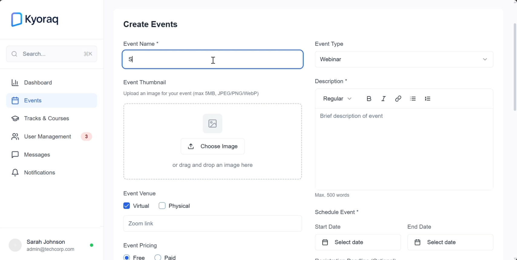 Admin Event Creation